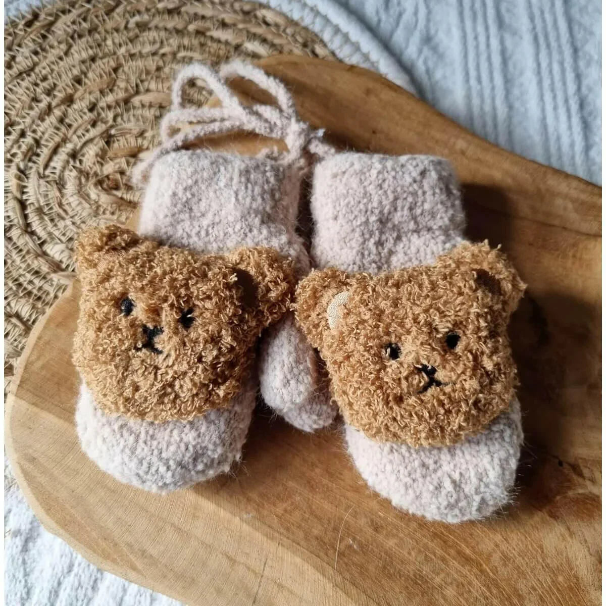 Baby Handschoenen / Wanten Met Teddy Beertje - Zand