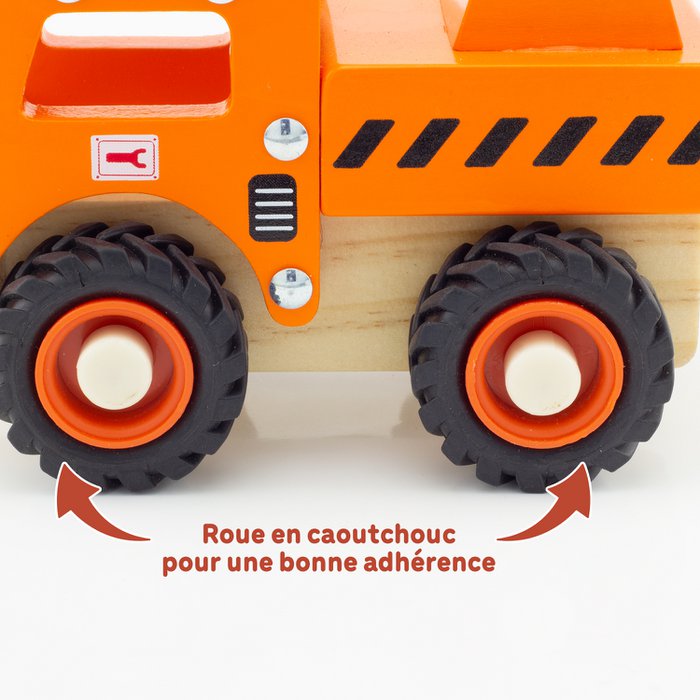 Houten Kraanwagen – Camion Grue avec Bras Mobile | Ulysse (16 × 7,5 × 14 cm)