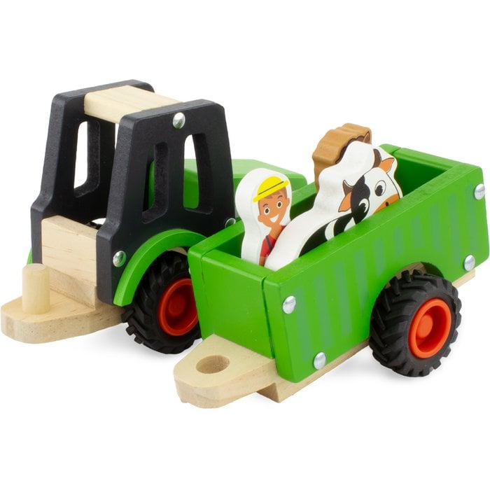 Houten Tracteur met Aanhanger + Figuren