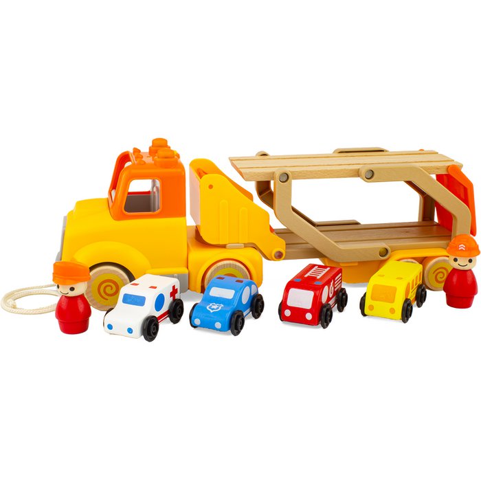 Houten Trektruck met 4 Auto’s & 2 Figuren