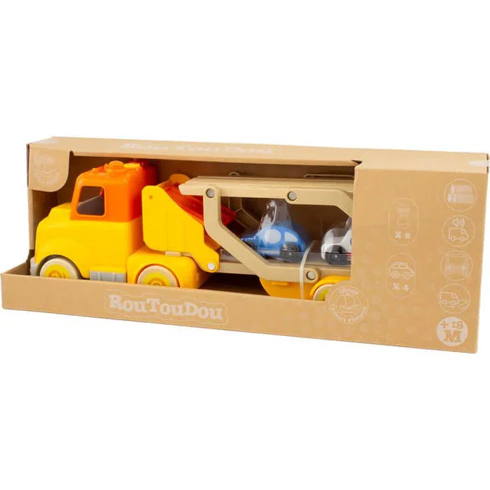 Houten Trektruck met 4 Auto’s & 2 Figuren