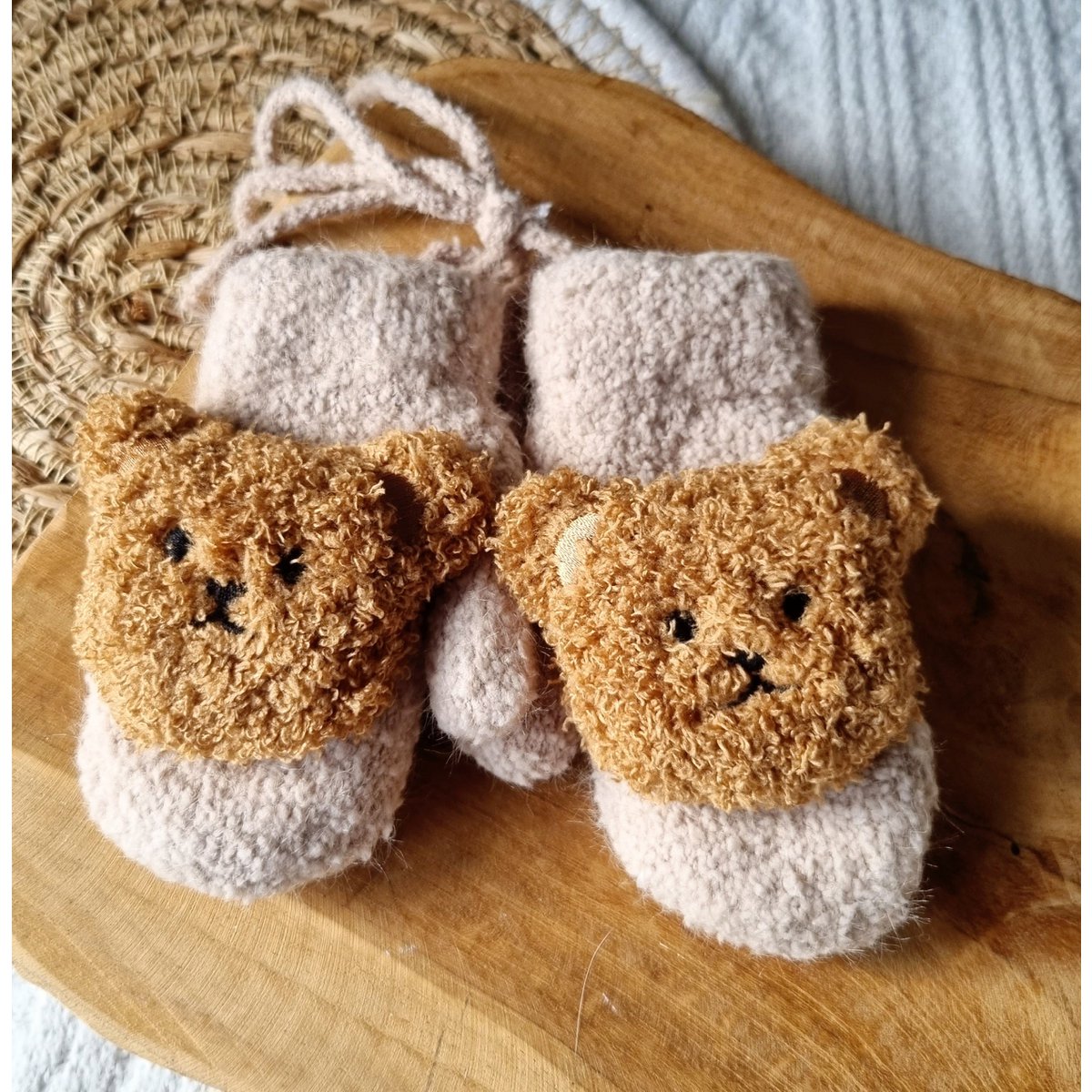 Baby Handschoenen  Met Teddy Beertje - Zand