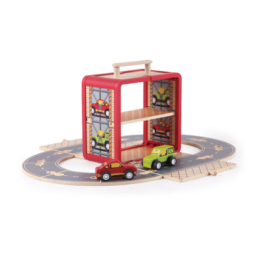 Draagbare Houten Autocircuit Koffer - Mallette Circuit de Voiture bij Kiddo Toys nl