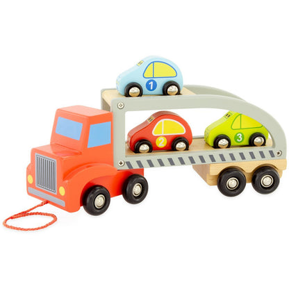 Houten Autotransporter – Vrachtwagen met Aanhanger & 3 Auto’s bij kiddotoys.nl