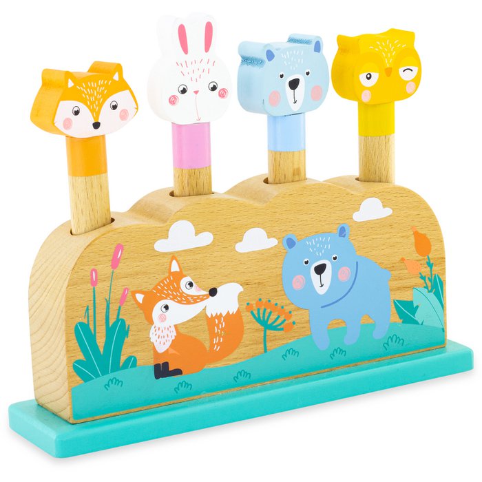 Houten Pop-up Speelgoed – Springende Dieren kiddo toys