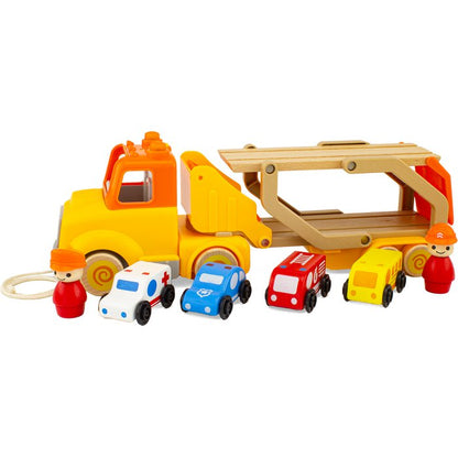 Houten Trektruck met 4 Auto’s & 2 Figuren