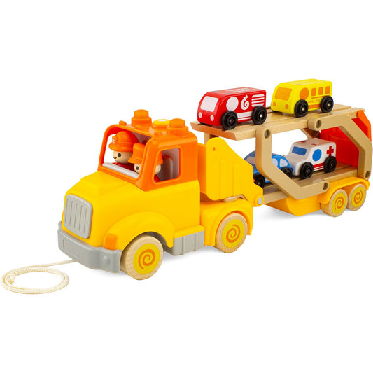 Routoudou Houten Trektruck met 4 Auto’s & 2 Figuren bij Kiddo Toys nl