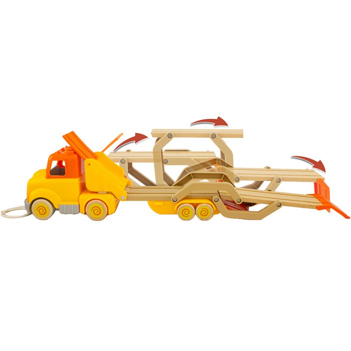 Routoudou Houten Trektruck met 4 Auto’s & 2 Figuren kiddotoys.nl
