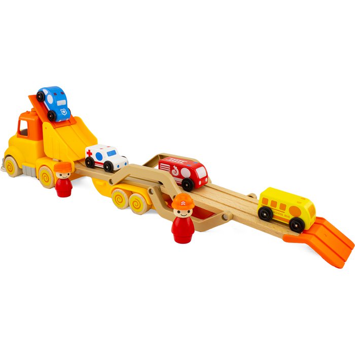 Routoudou Houten Trektruck met 4 Auto’s & 2 Figuren speelgoed