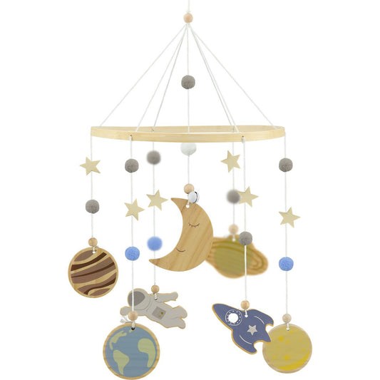 Houten & Vilten Babymobiel – Ruimte Thema met Astronaut, Raket & Planeten kiddotoys.nl