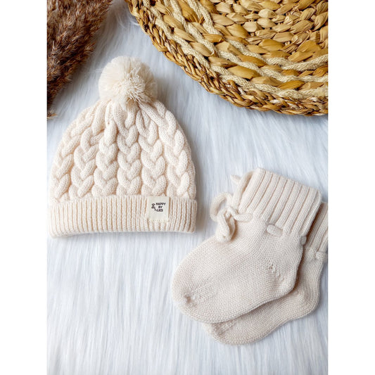 Baby Set Muts + Sokjes van 100% Merinowol –  Wit