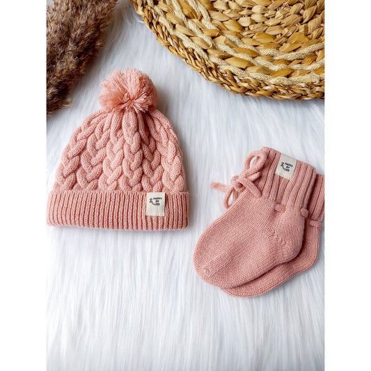 Baby Set Muts + Sokjes van 100% Merinowol – Roze
