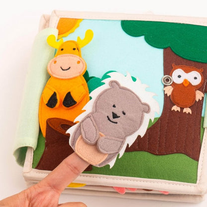 Mini Quiet Book Tierenvriendjes – Handgemaakt Stoffen Activiteitenboek bij Kiddo Toys